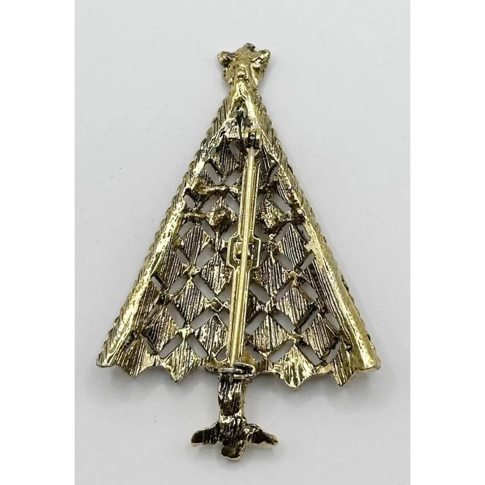 Vintage Enamel Ornaments Geometric Gold Tone Xmas‎ Tree Brooch Pin
